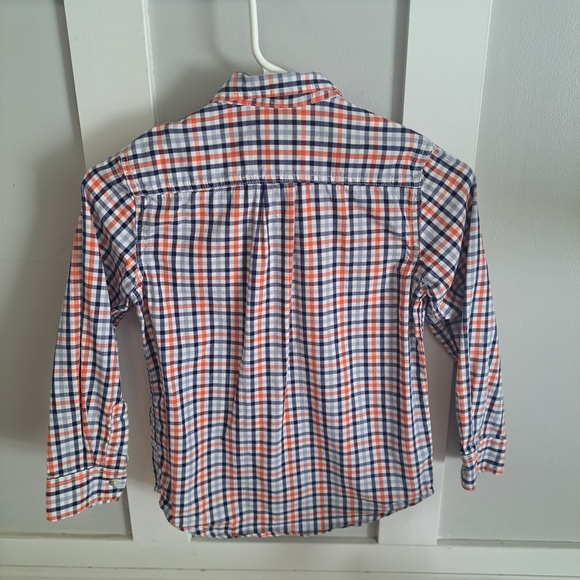 Cat & Jack Boys Plaid Button-Up Shirt Orange Blue White Size 6/7 - Picture 2 of 4